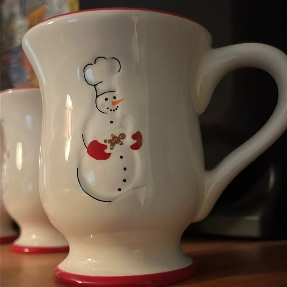 Williams Sonoma White and Red Ceramic Mugs Set